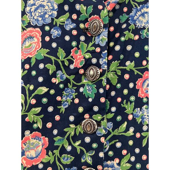 1980s Vintage Midi Dress Peplum Hem Black Polka Dot Floral Size Small JL - Picture 9 of 12